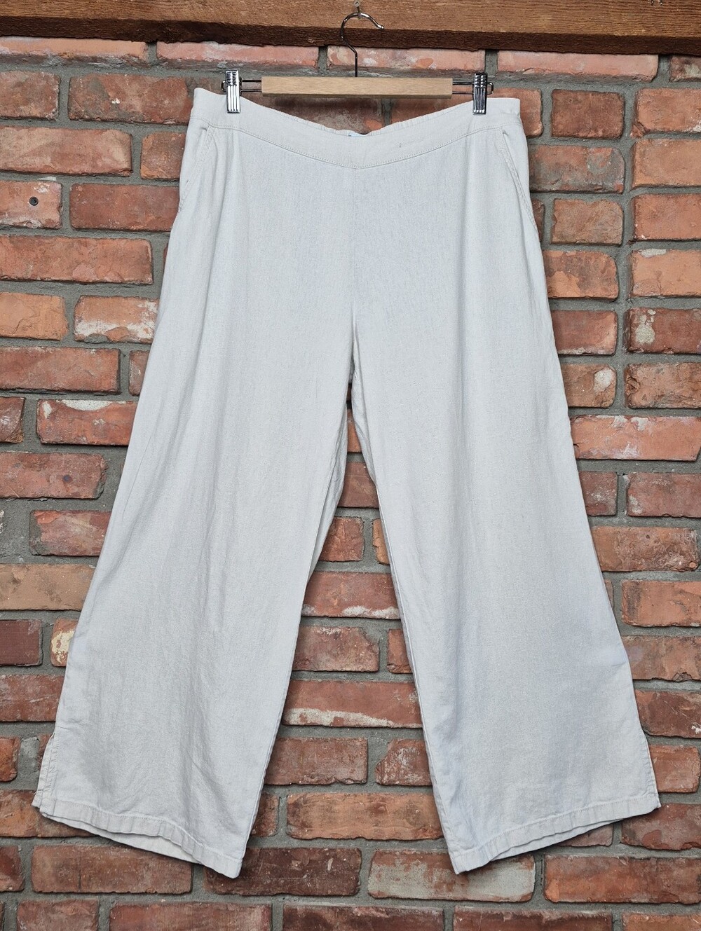 Cleo Petite Linen Blend Wide Leg Pants Pull On Elastic Waist Pockets Natural